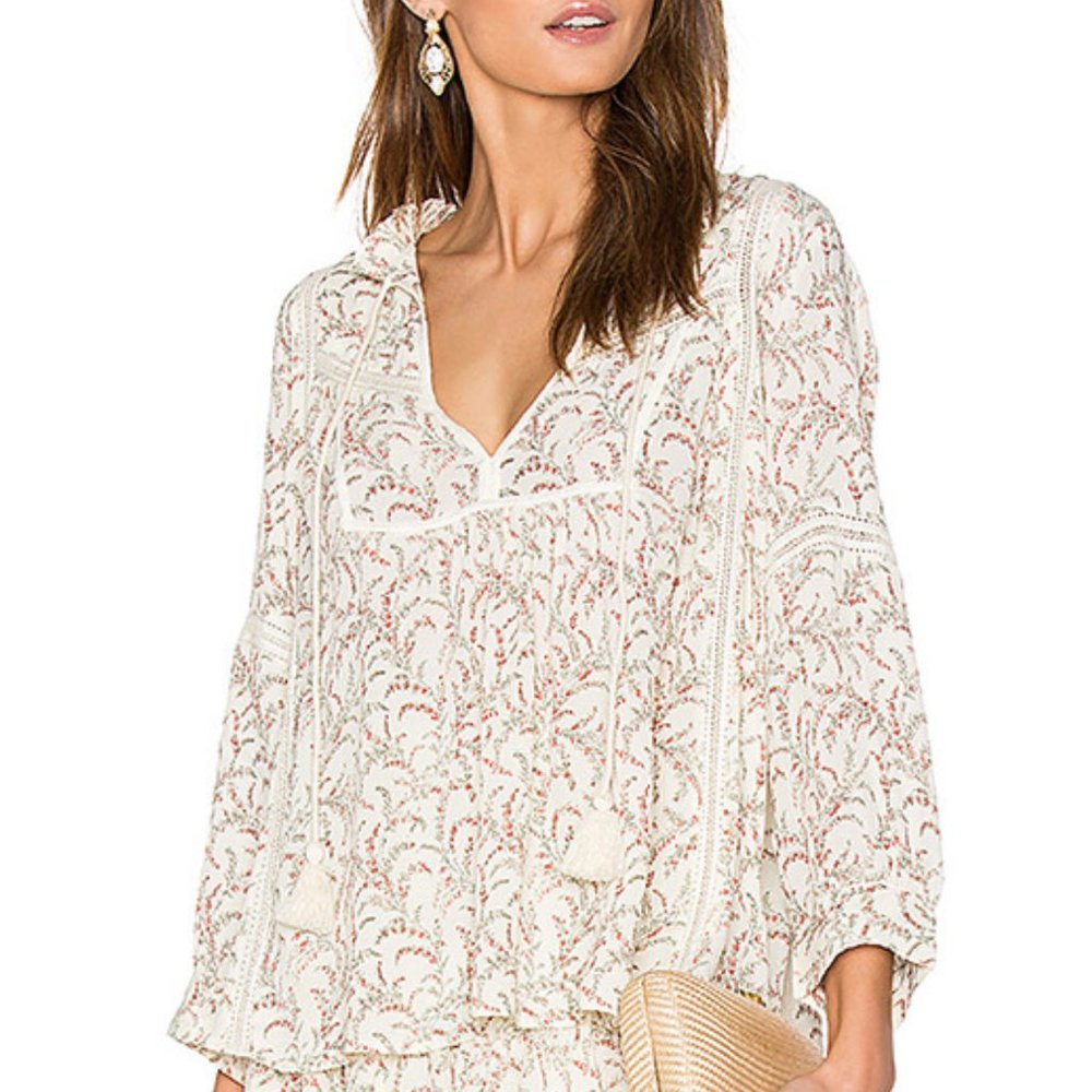 ba&sh 'Emma' Cream Floral Long Sleeve Ruffle Top